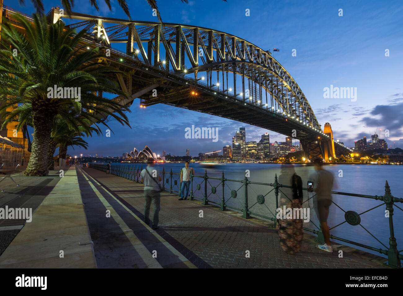 SYDNEY, AUSTRALIA- JANUARY 5, 2015: People taking pictures of the iconic Sydney Harbour Bridge with Sydney Opera House in the ba Stock Photo