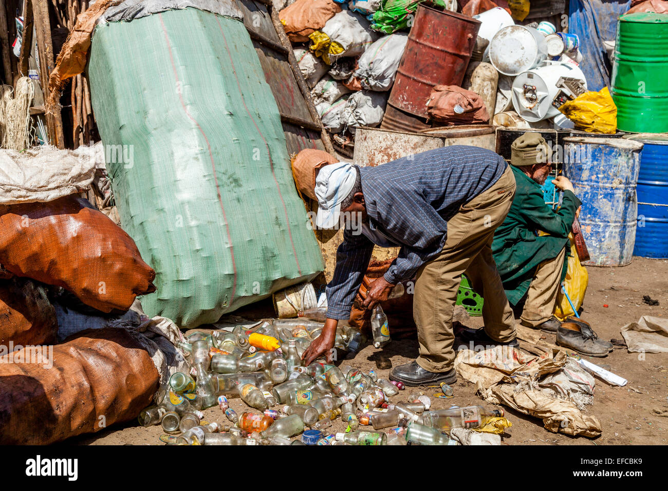 Glass Bottle Recycling In The Merkato, Addis Ababa, Ethiopia Stock