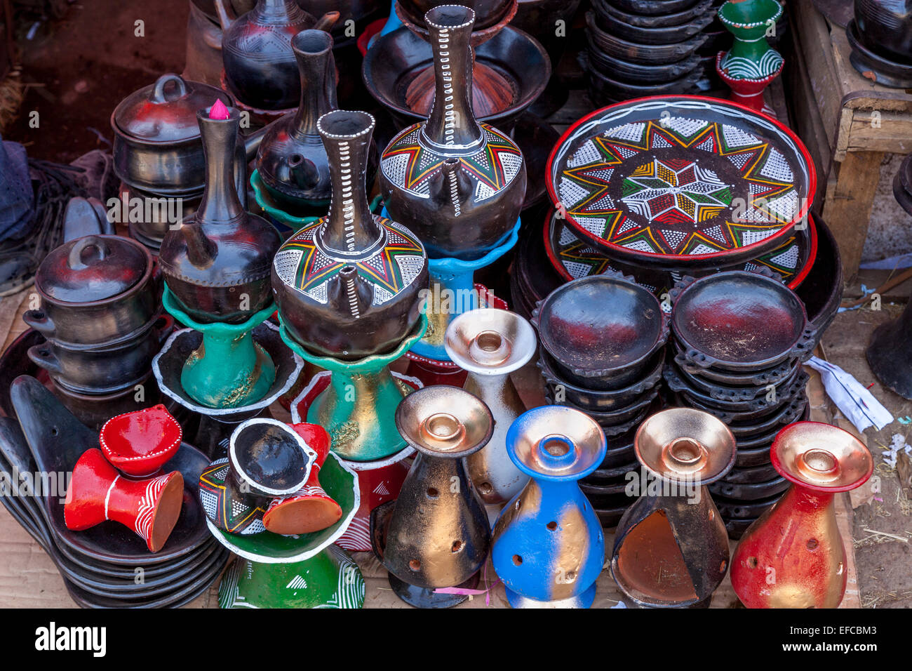 Traditional Coffee Pots and Plates For Sale In The Merkato, Addis Ababa