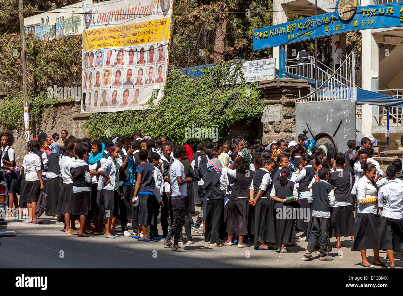 Ethiopian Schoolchildren Gather Outside A School In Addis Ababa