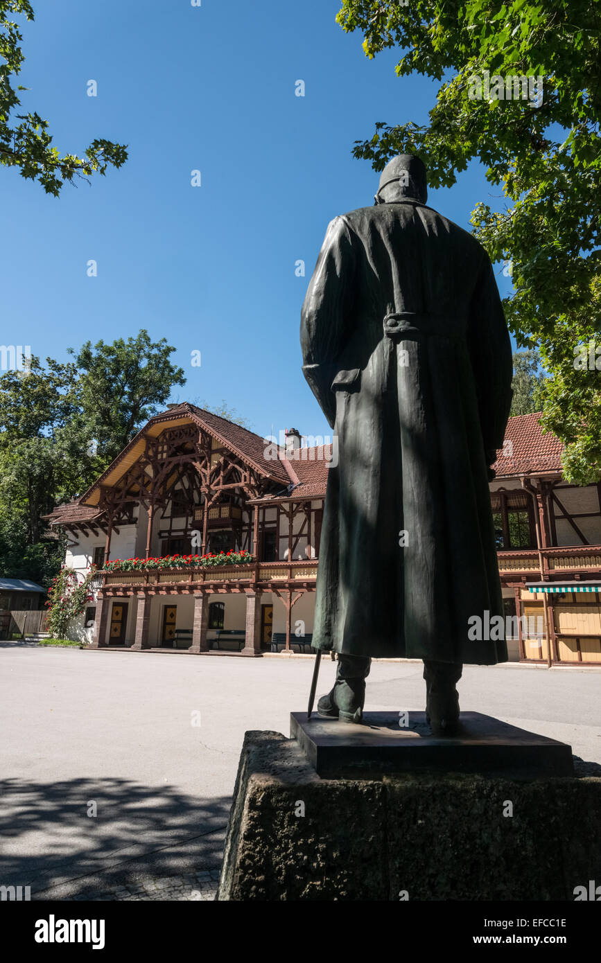 Innsbruck City Landscape,Statue of Emperor Franz Josef  at his Summer House at Bergisel Stock Photo