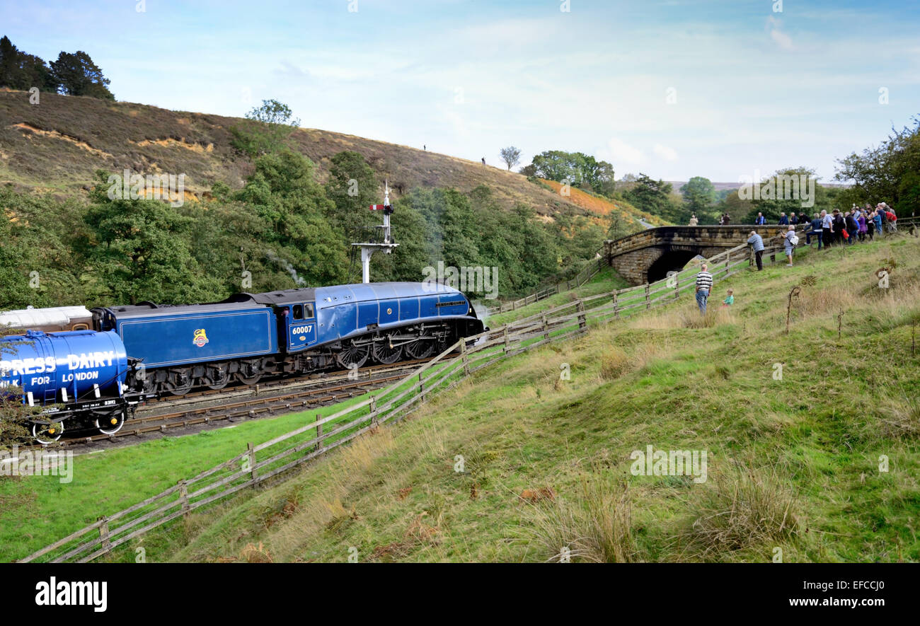 Class A4 Pacific No 60007 'Sir Nigel Gresley' attracts a crowd at Goathland station. Stock Photo