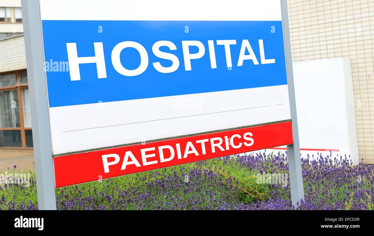 Paediatrics sign at the hospital Stock Photo