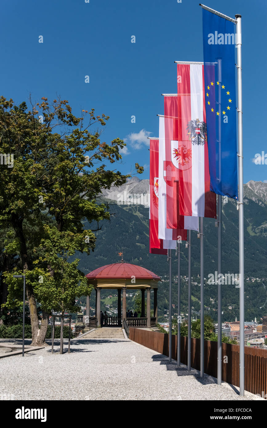 Innsbruck City Landscape   Flags of Austrian Provinces Stock Photo