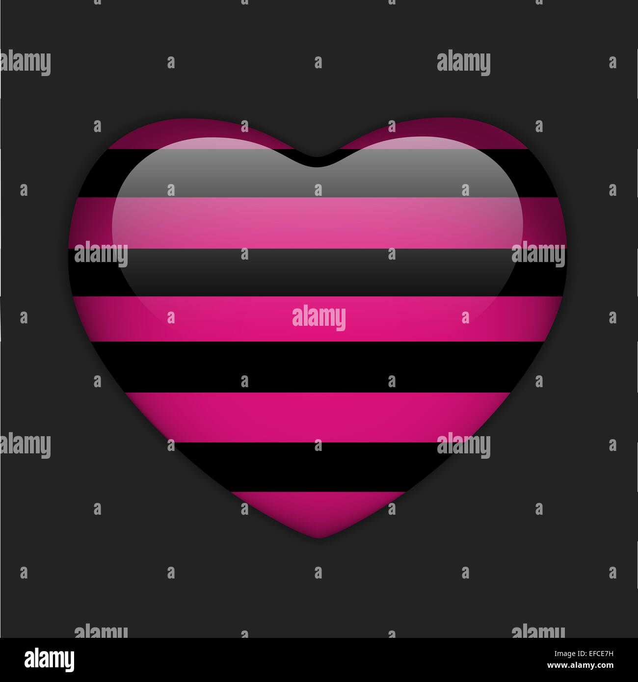 Vector - Glossy Emo Heart. Pink and Black Stripes Stock Photo