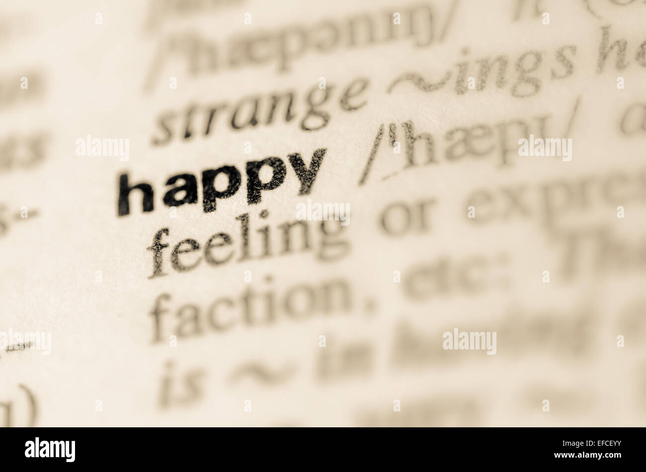Definition of word happy in dictionary Stock Photo Alamy