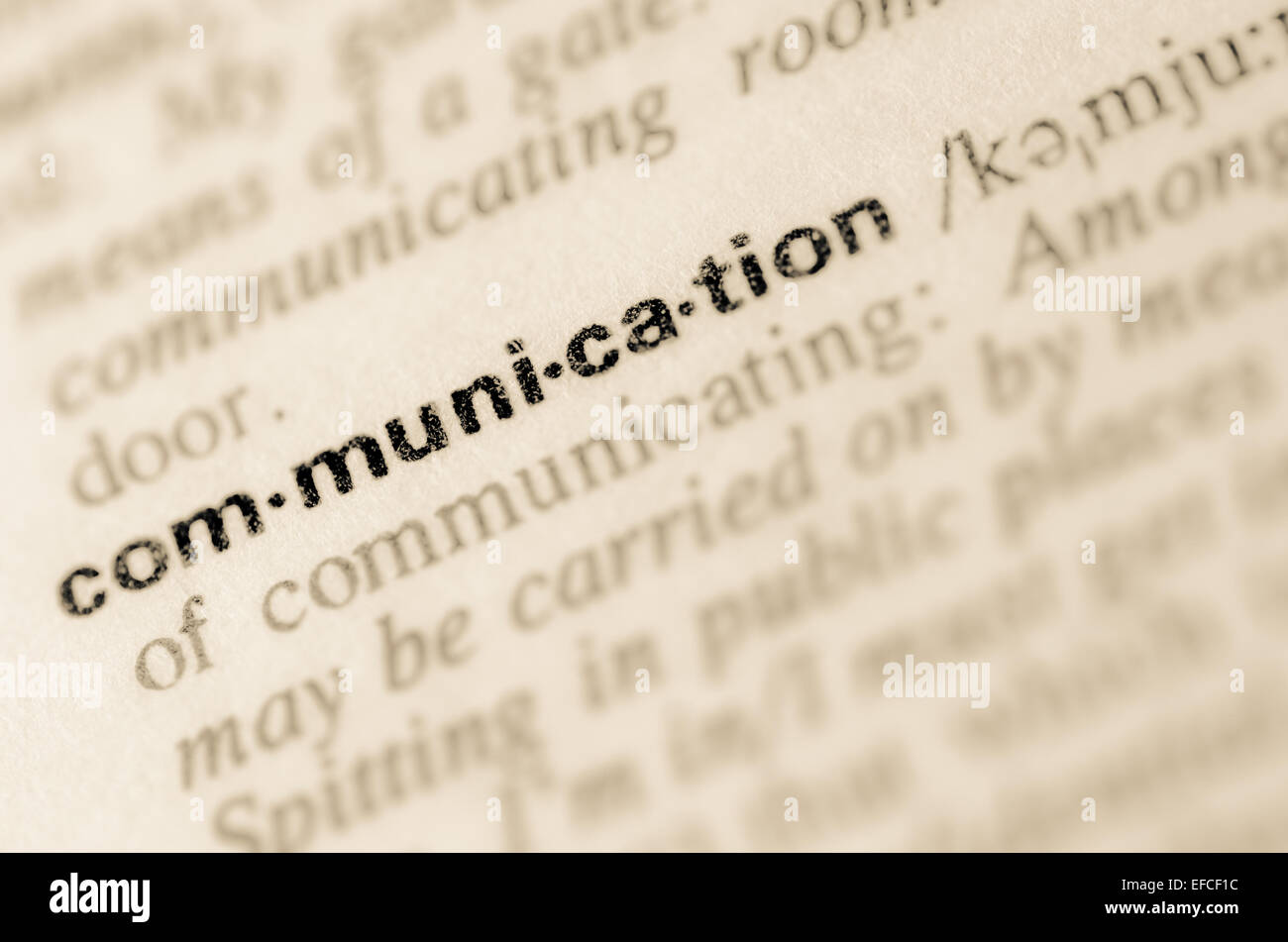Definition of word communication in dictionary Stock Photo Alamy