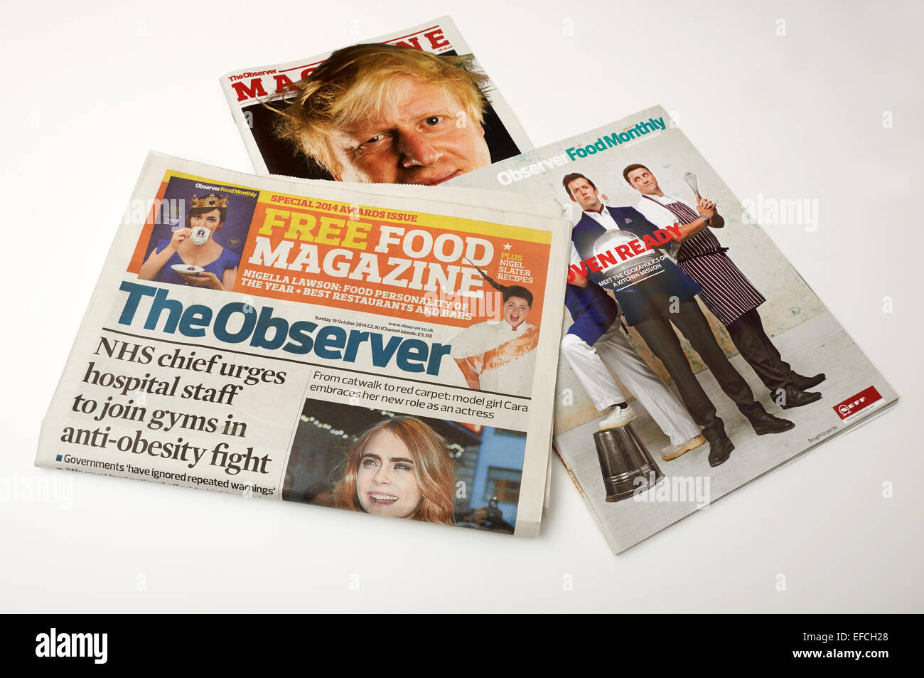 The Observer newspaper with magazine and food monthly magazine (19-10-2014) Stock Photo