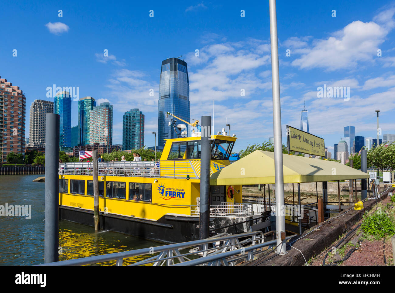 The Liberty Landing Ferry, going between New Jersey and Lower Manhattan, Liberty State Park, New Jersey, USA Stock Photo