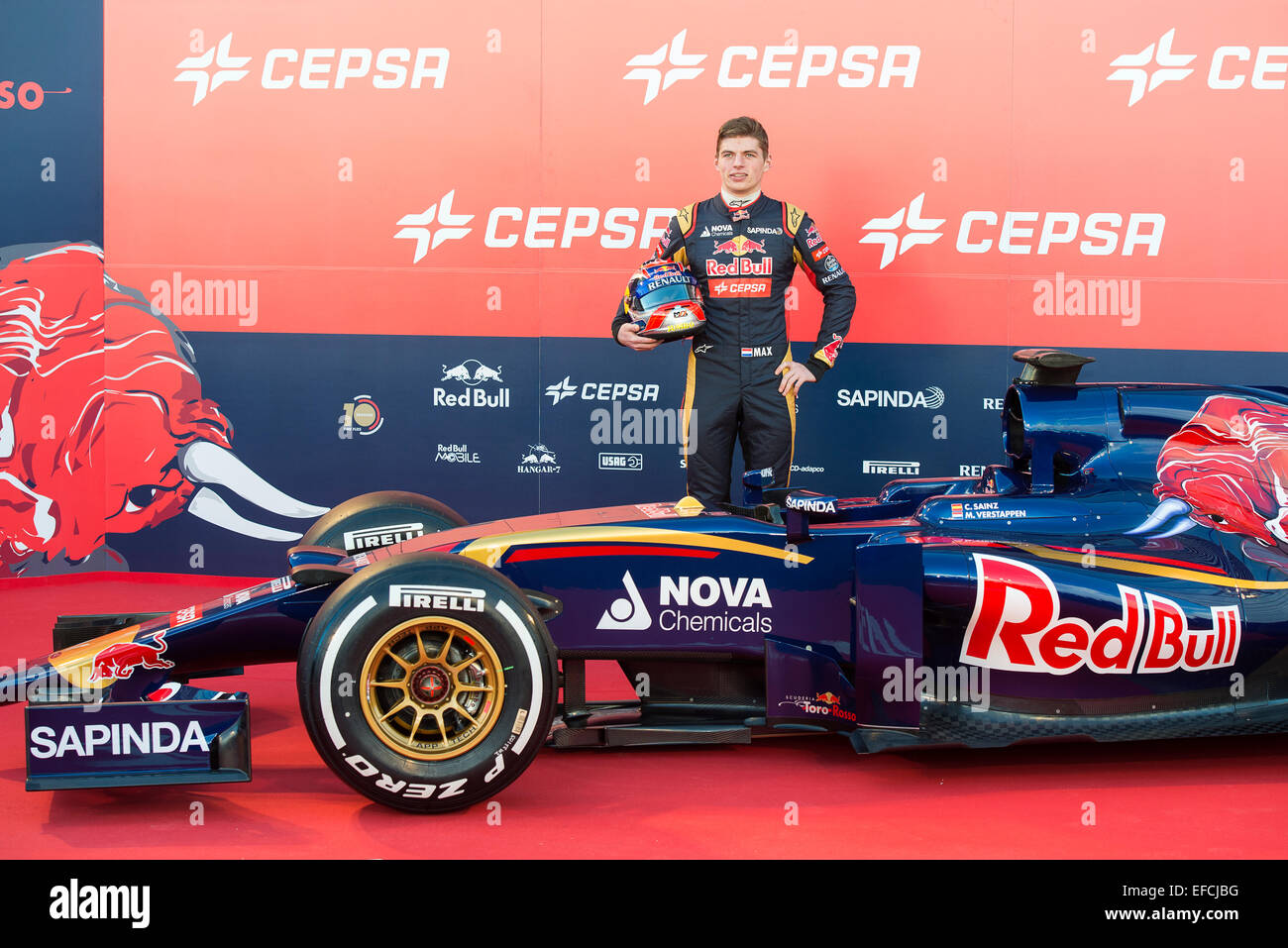 Jerez de la Frontera, Andalusia, Spain, 31 January, 2015: Max Verstappen, pilot Toro Rosso F1 team, in the presentation of the new car STR10. Credit:  Kiko Jimenez/Alamy Live News Stock Photo