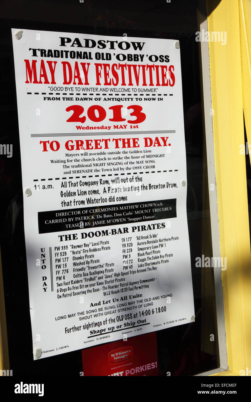 May Day Old 'Oss poster, Padstow. Stock Photo