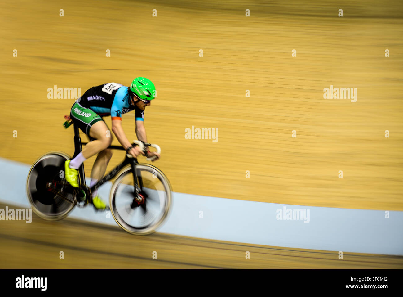 31.01.2015  Glasgow, Scotland. Martyn Irvine from Ireland in action during the men's UCI Scratch Race Round 4 of The Revolution Series at the Sir Chris Hoy Velodrome. Stock Photo