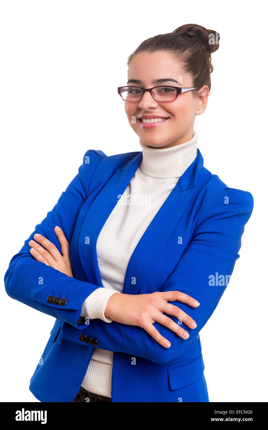 Young beautiful business woman posing isolated Stock Photo - Alamy