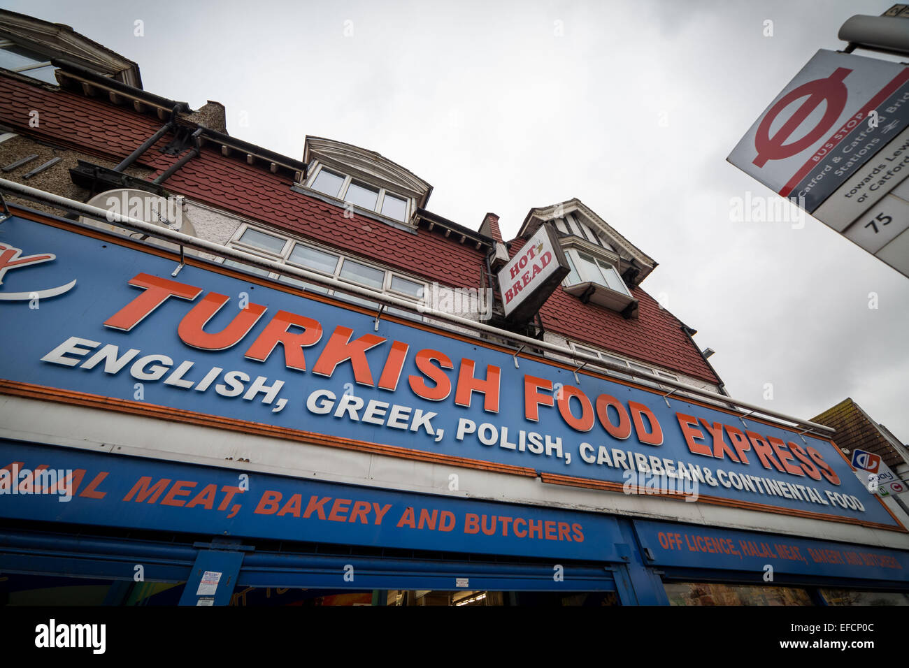 'Turkish Food Express' multicultural food store in Catford, Lewisham, East London U.K. Stock Photo