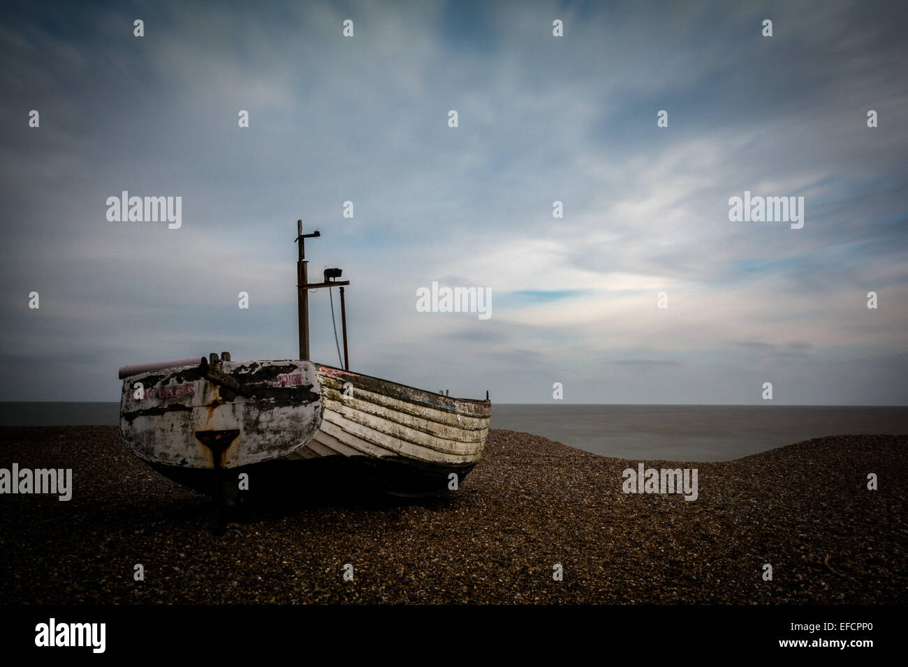 Boat on the beach, Aldeburgh, UK Stock Photo
