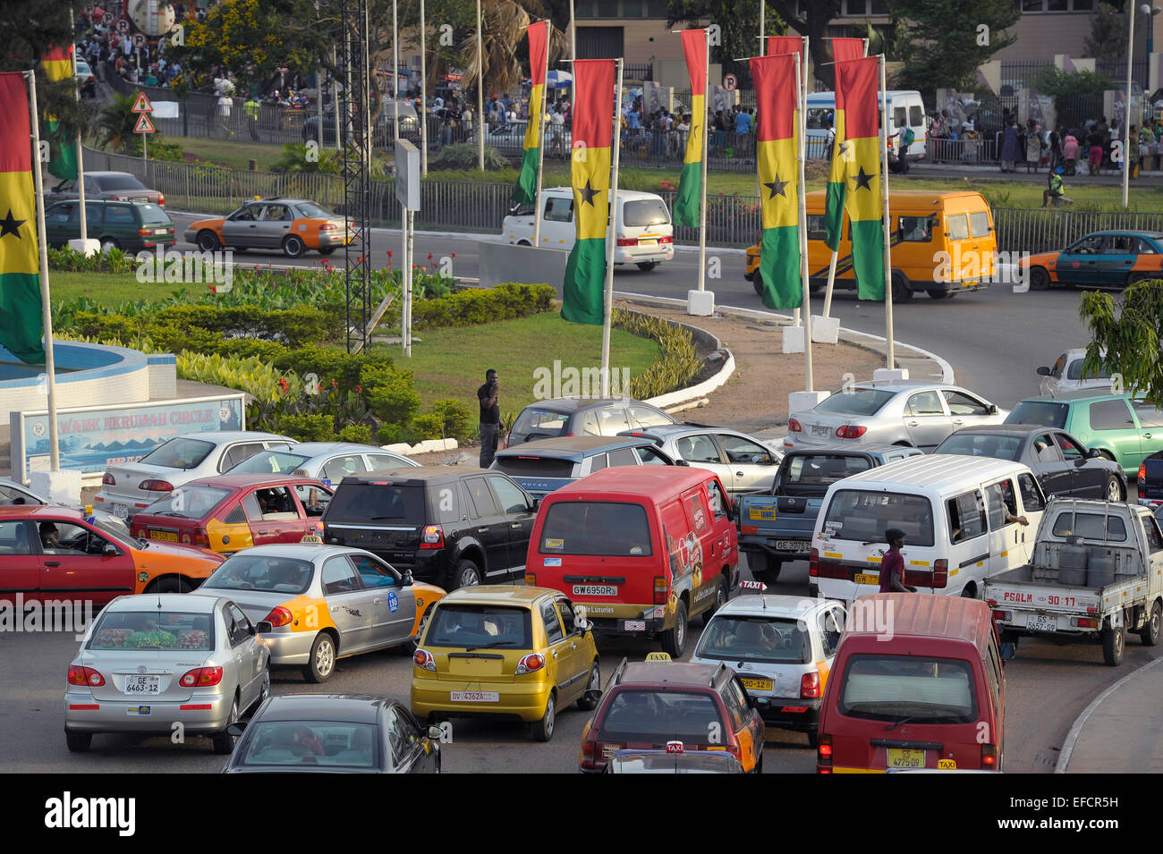 Traffic circle in downtown Accra, Ghana, West Africa Stock Photo