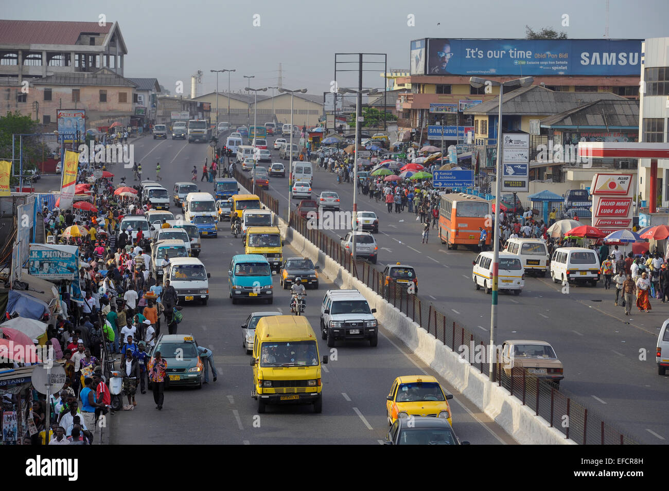 A main thoroughfare through downtown Accra, Ghana, West Africa. Stock Photo