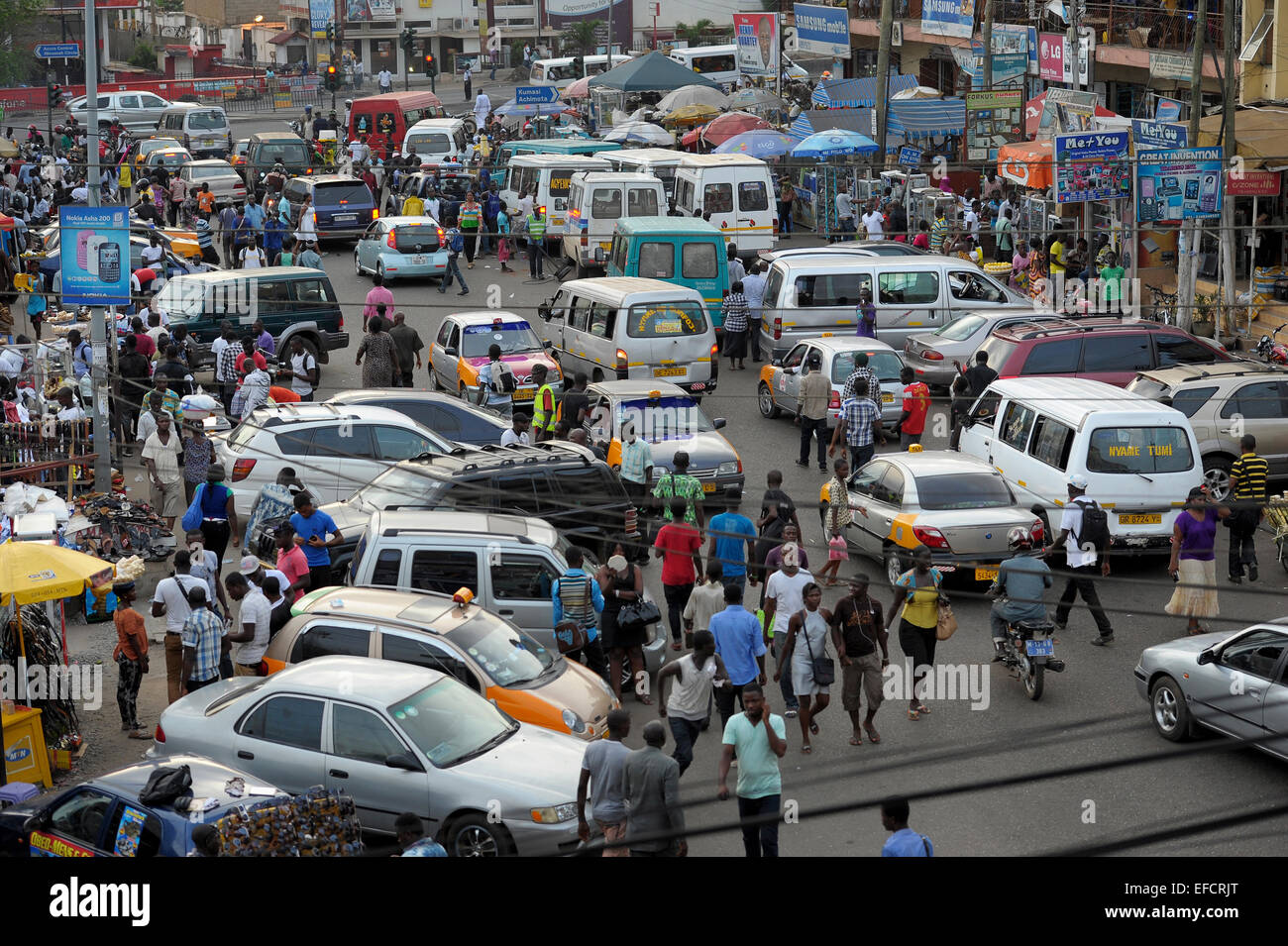Traffic in downtown Accra, Ghana's main shopping district Stock Photo