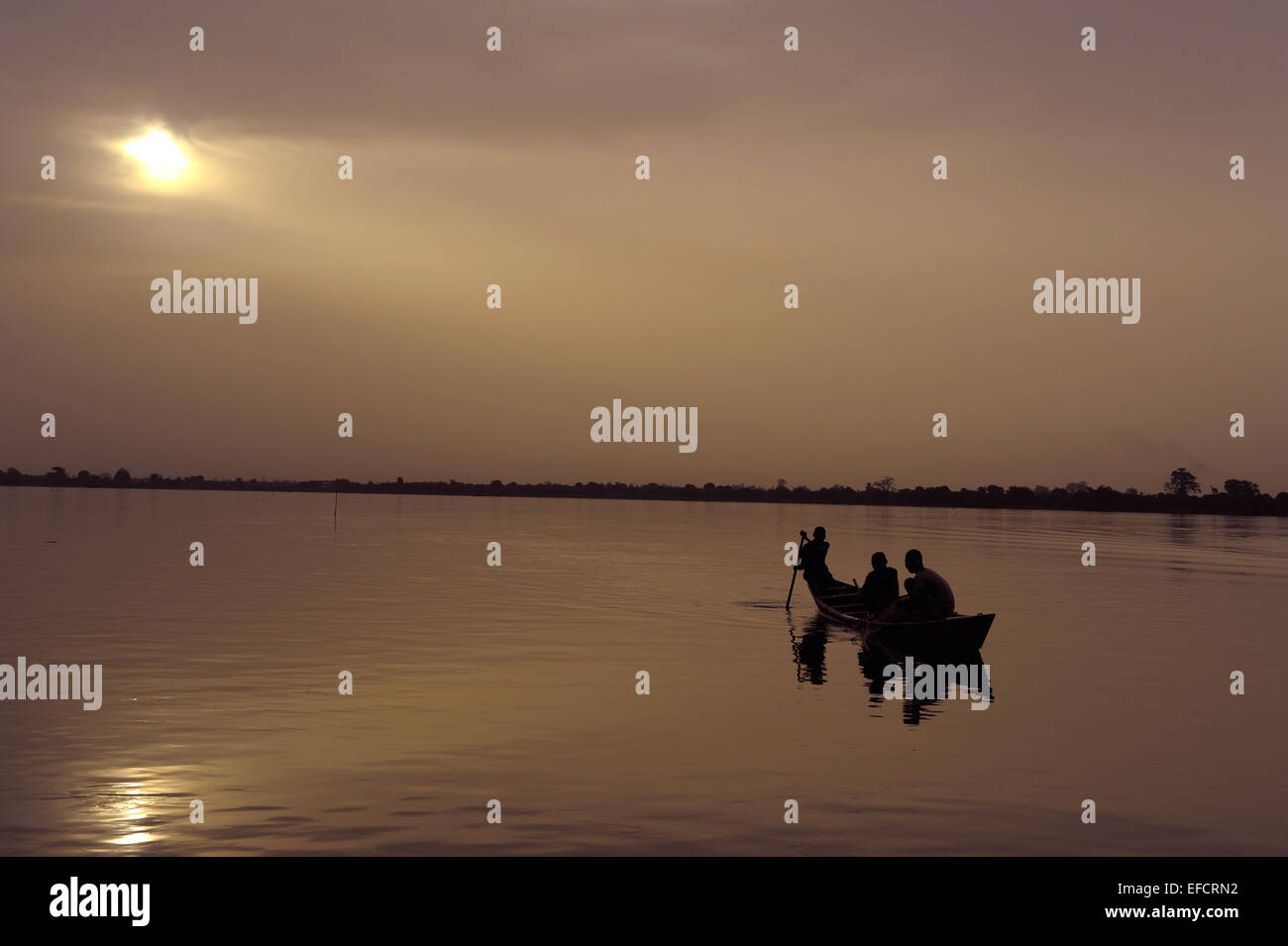 Morning fishermen on Lake Volta, Ghana, West Afrcia. Stock Photo