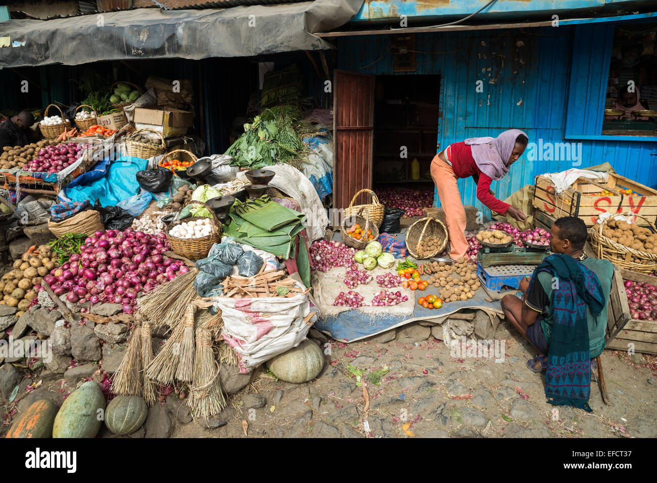 Dessie market near bus station in Northern Ethiopia, Africa Stock Photo