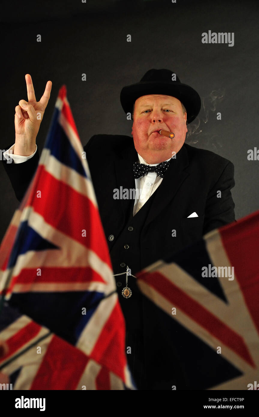 Winston Churchill impersonator (look-a-like character), in studio, London, England, United Kingdom Stock Photo