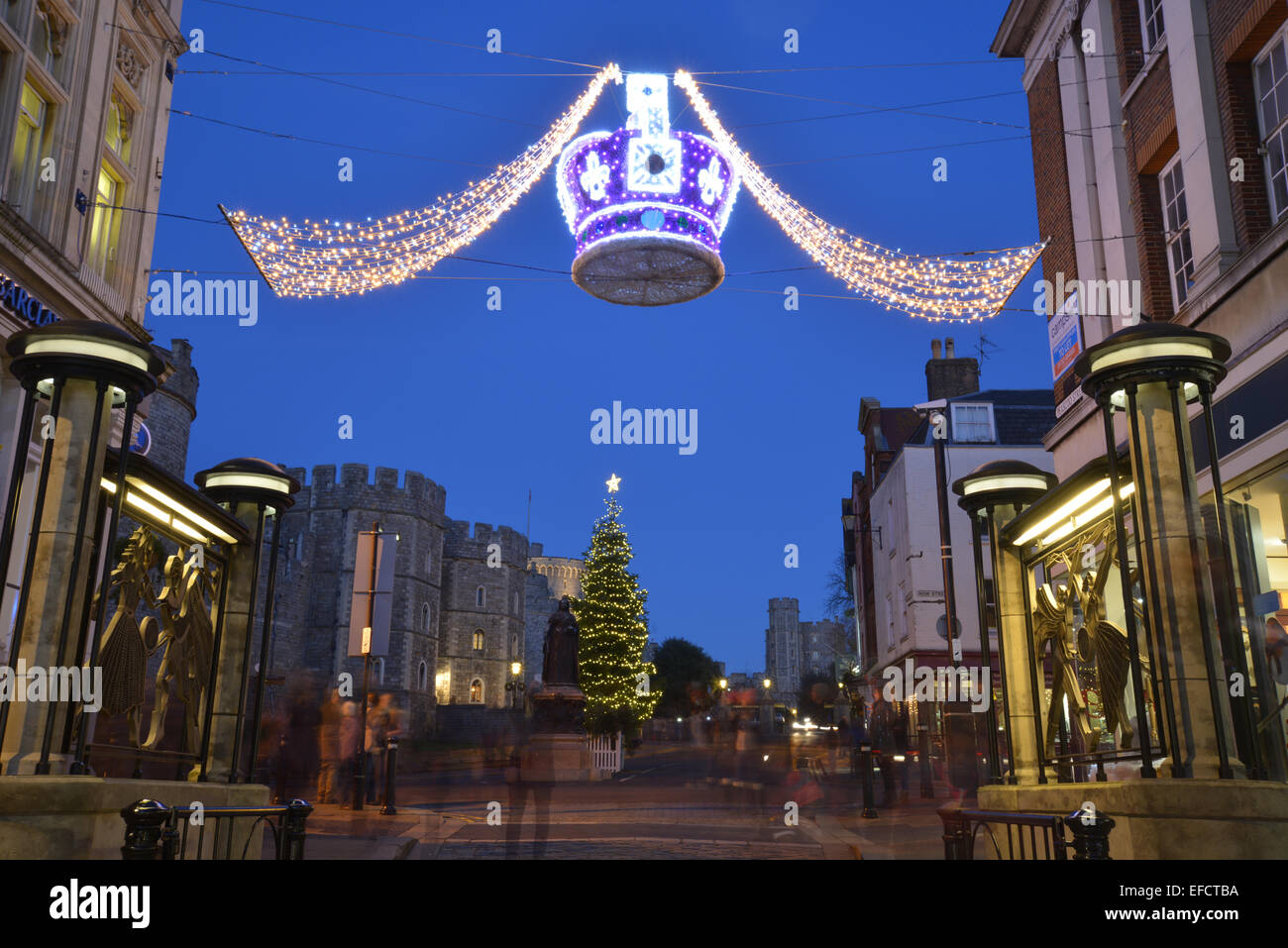 Christmas decorations on Peascod Street, Windsor, Berkshire, England, United Kingdom Stock Photo