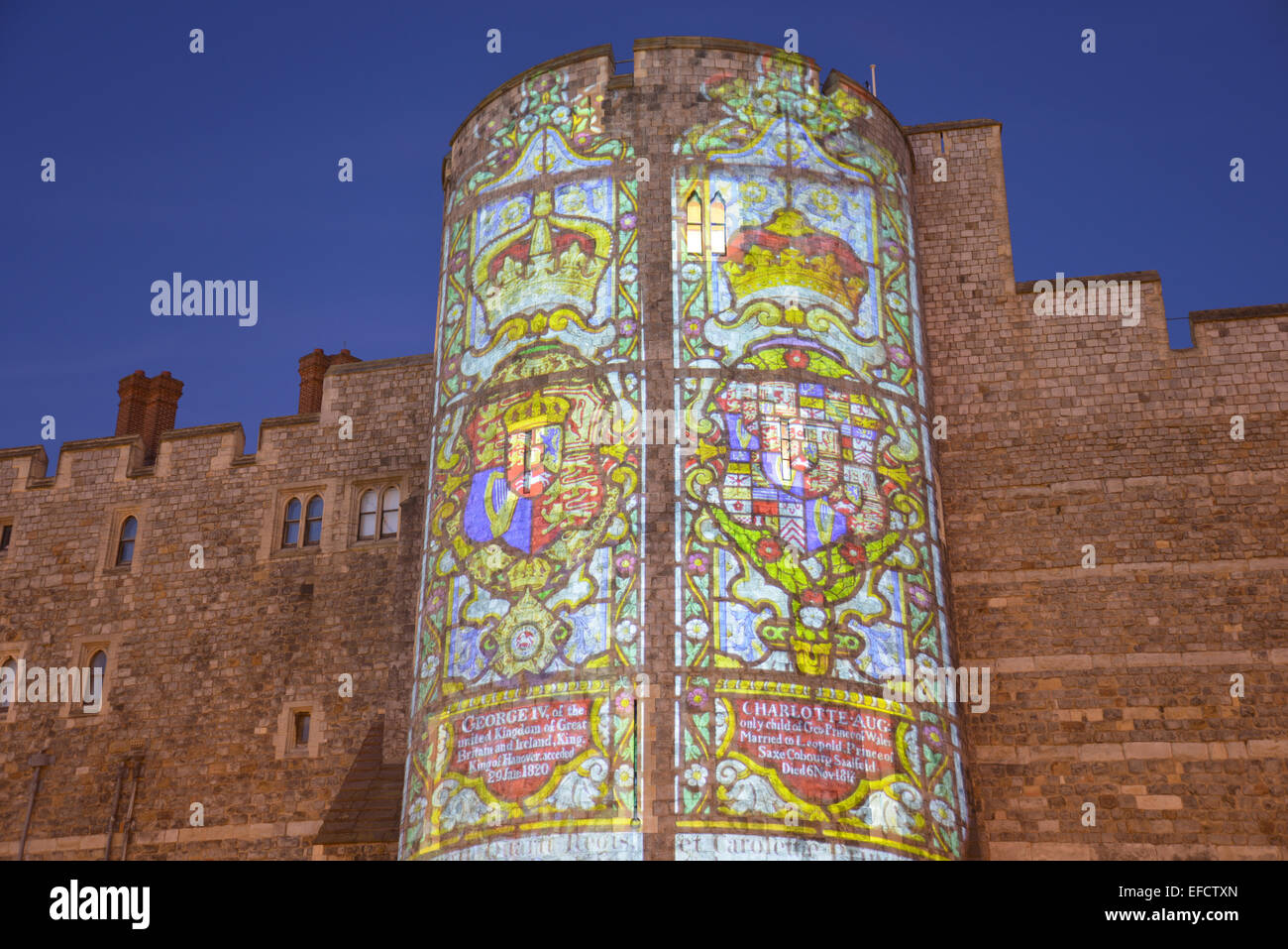 Christmas illuminations on Windsor Castle round tower, Windsor