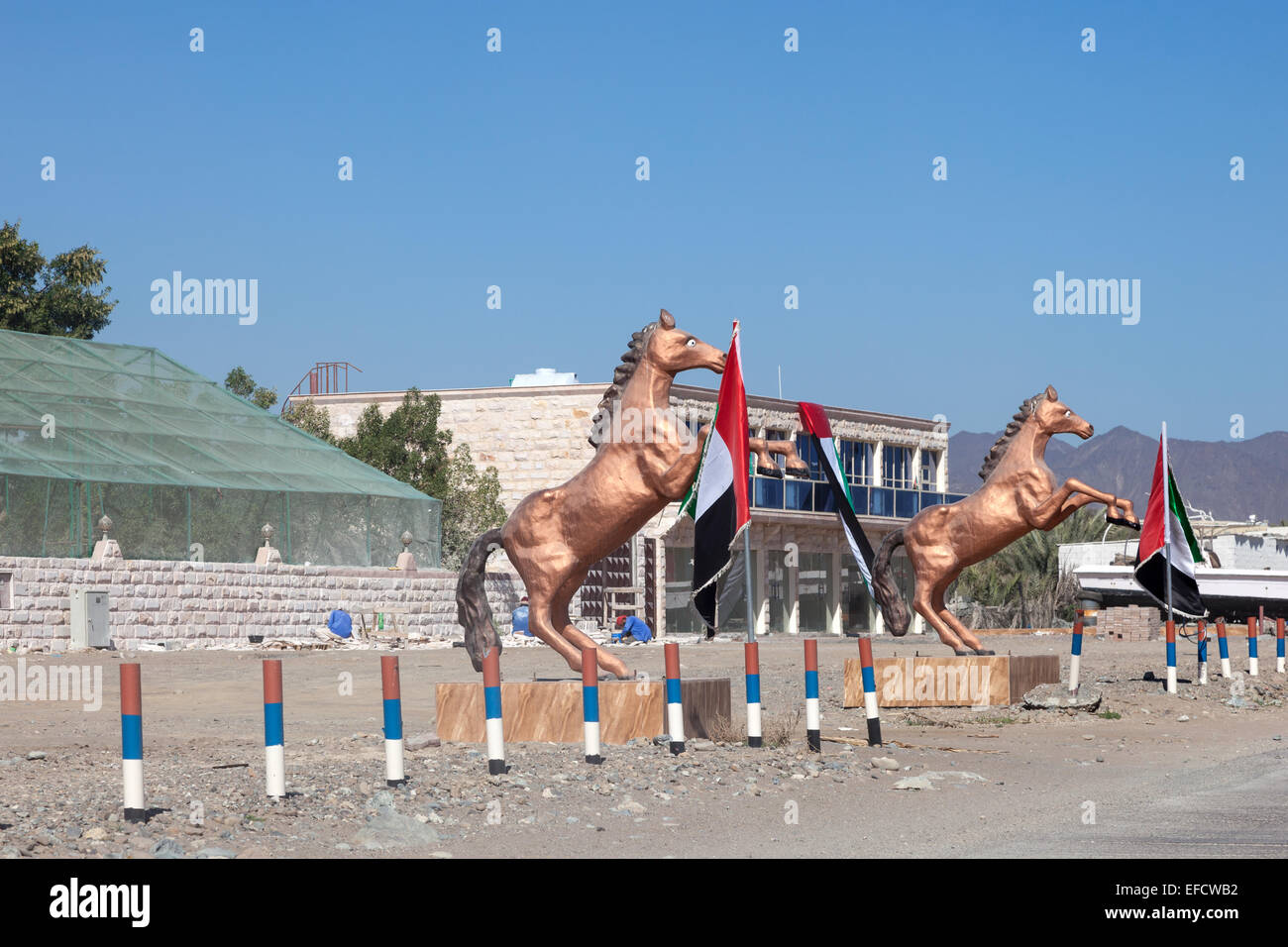 Bronze statue of arabic horses in the city of Fujairah, United Arab