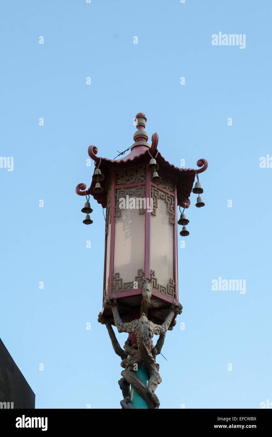 Street light shaped like a lantern on Grant in Chinatown, in San Francisco, California. Stock Photo