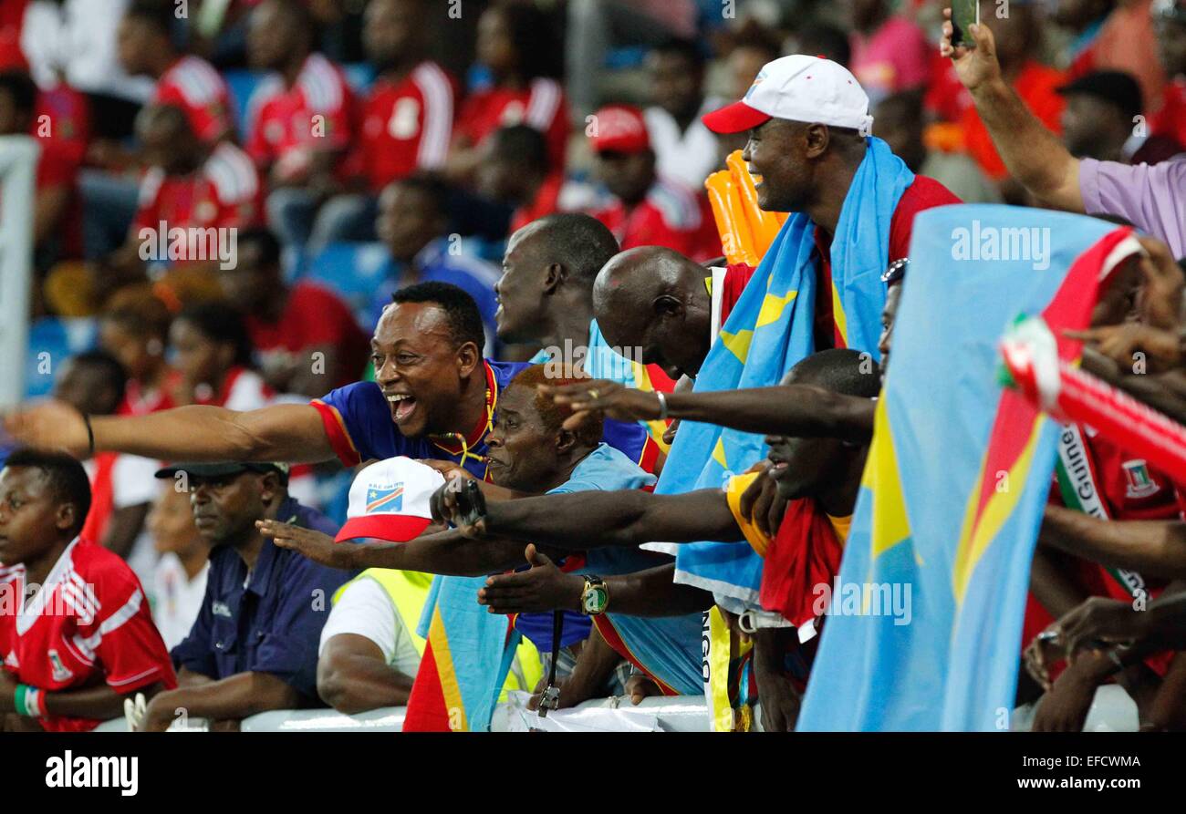 Bata, Equatorial Guinea. 31st Jan, 2015. Football fans of the Democratic Republic of Congo celebrate after a quarterfinal match of Africa Cup of Nations between Congo and the Democratic Republic of Congo at the Stadium of Bata, Equatorial Guinea, Jan. 31, 2015. DR Congo won 4-2. Credit:  Li Jing/Xinhua/Alamy Live News Stock Photo