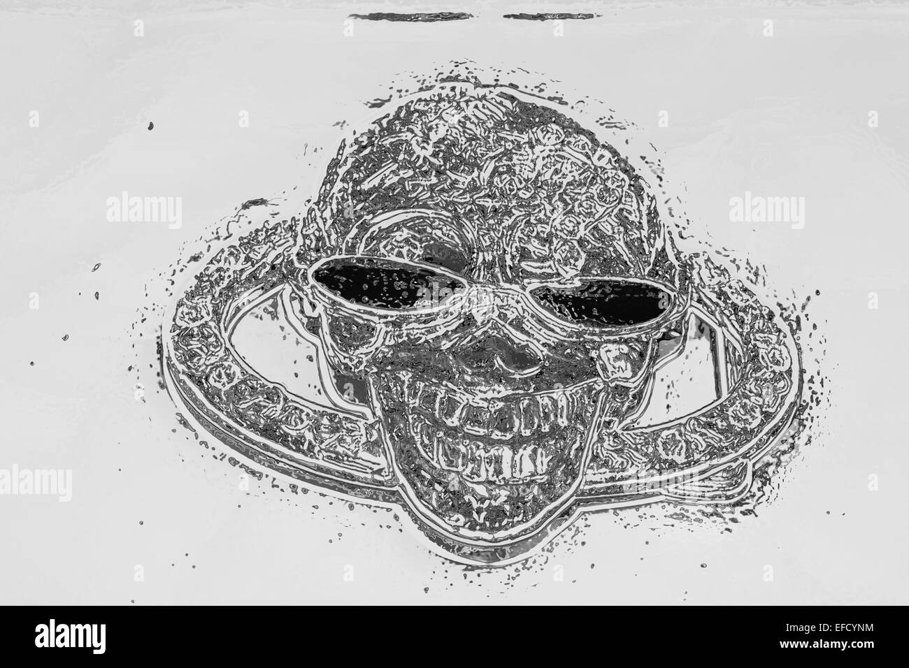 A dark photo of a skull. a dark look from a skull, a poster design, a tea shirt design,art design Stock Photo