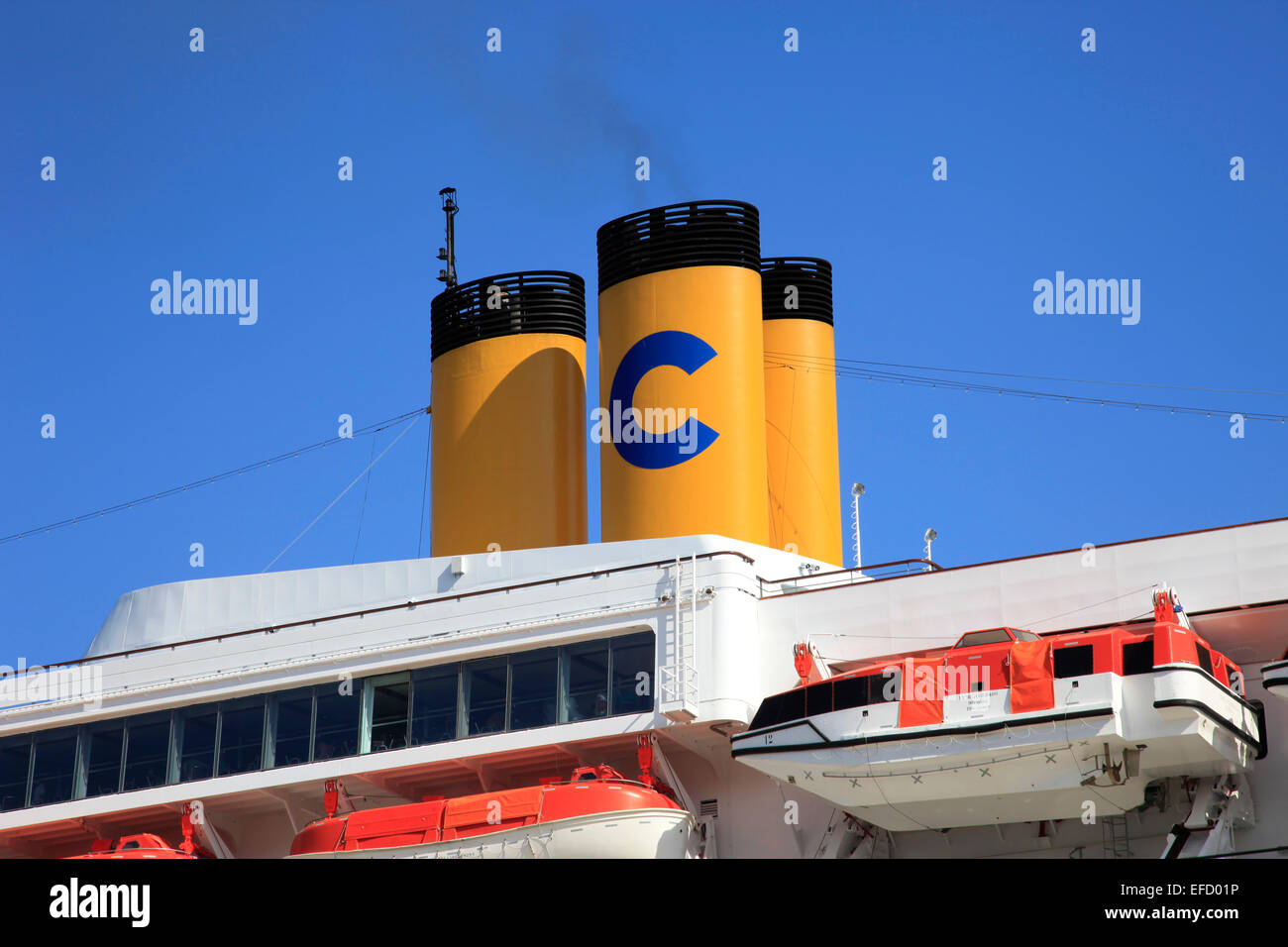 Funnels of the cruise ship 'Costa Classica' Stock Photo
