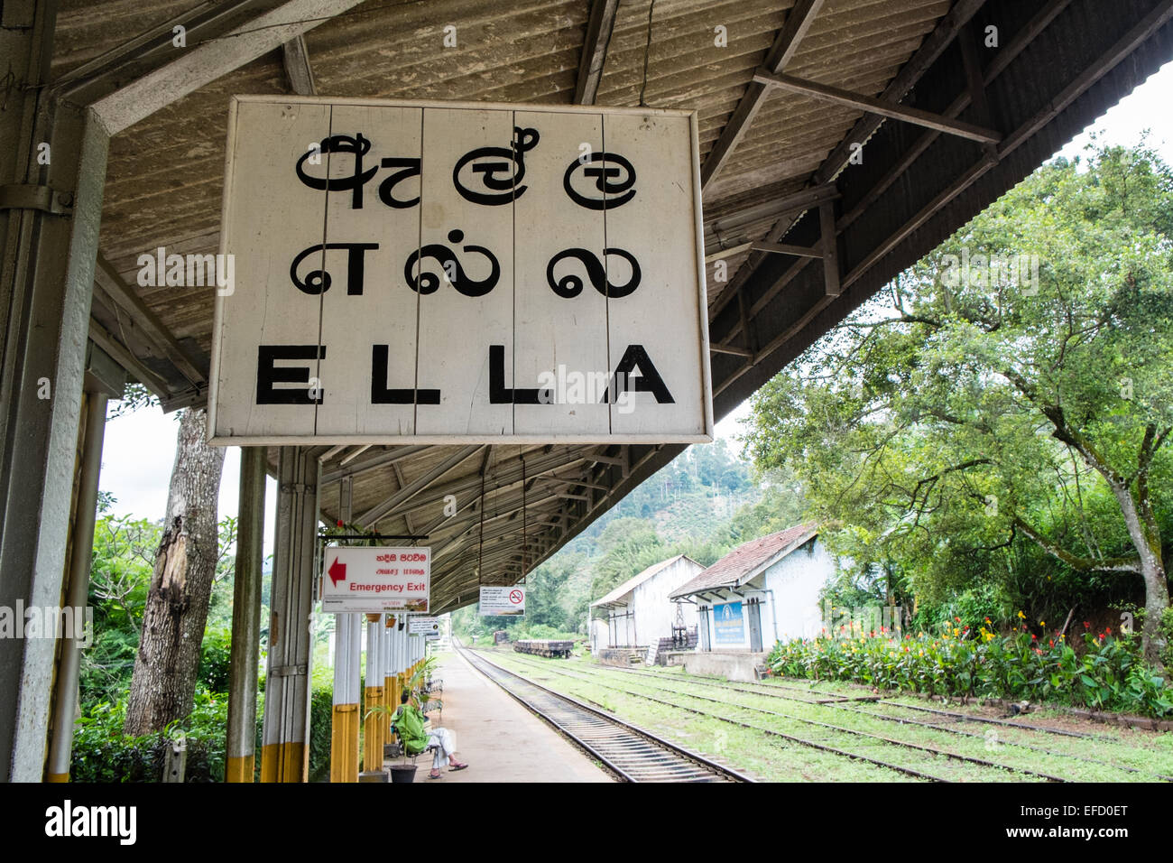 At town of Ella in Highlands of Sri Lanka. Railway station.Rail master in his office at quaint
