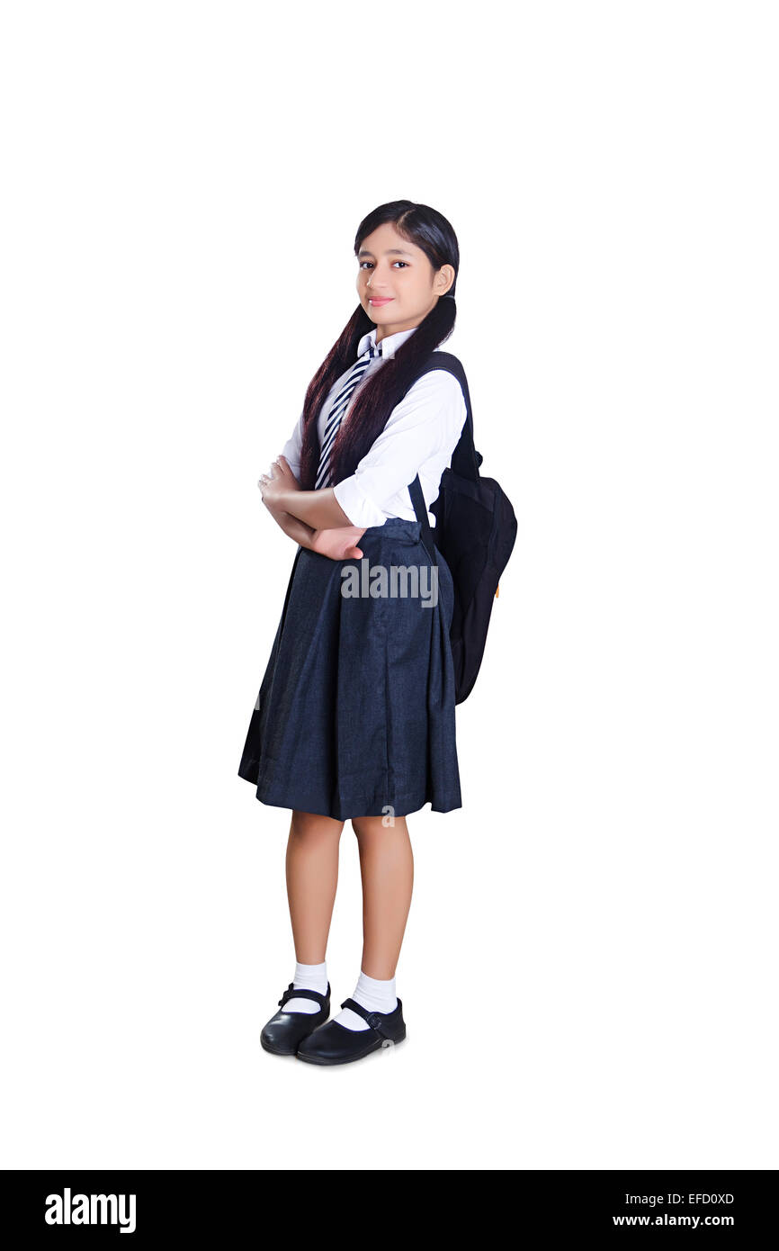 1 indian girl school student standing pose Stock Photo