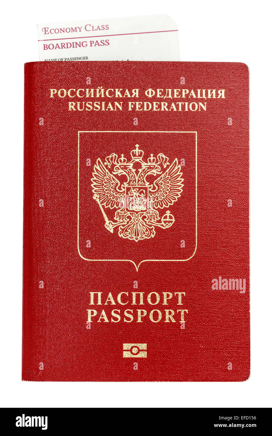 Isolated passport with boarding pass Stock Photo