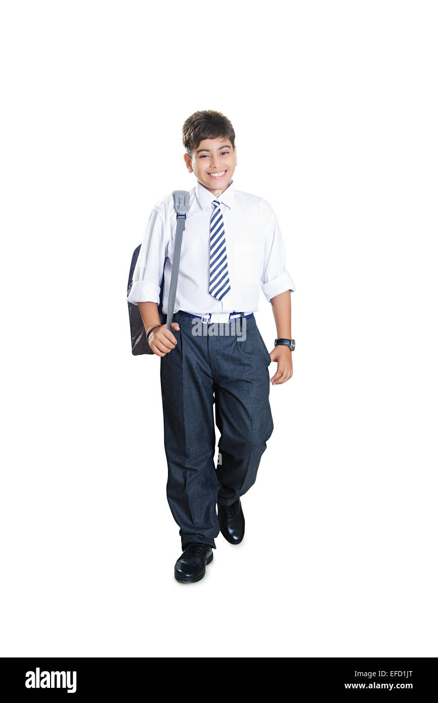 1 indian boy school student walking Stock Photo