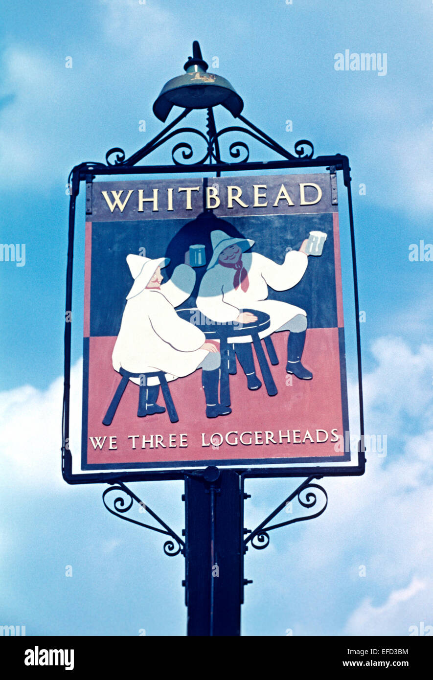 Old Pub Signs, We Three Loggerheads, Tonbridge, Kent, Britain - 1960's Stock Photo
