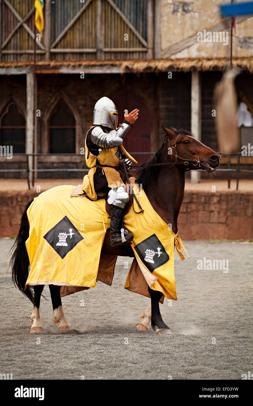 Ballarat Australia / A knight on horseback.Kryal Castle is an medieval ...