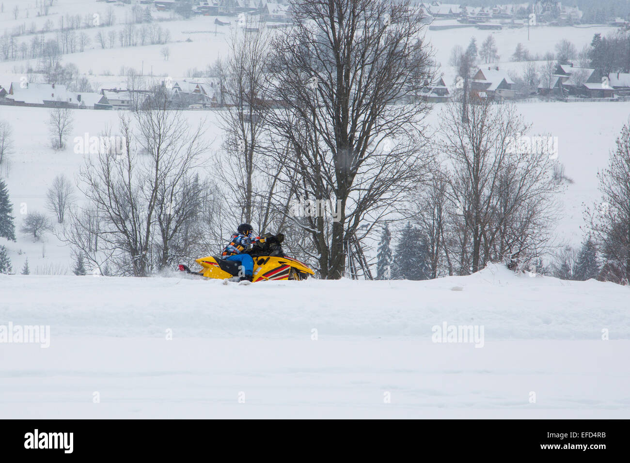 Snowmobile in winter scenery Stock Photo