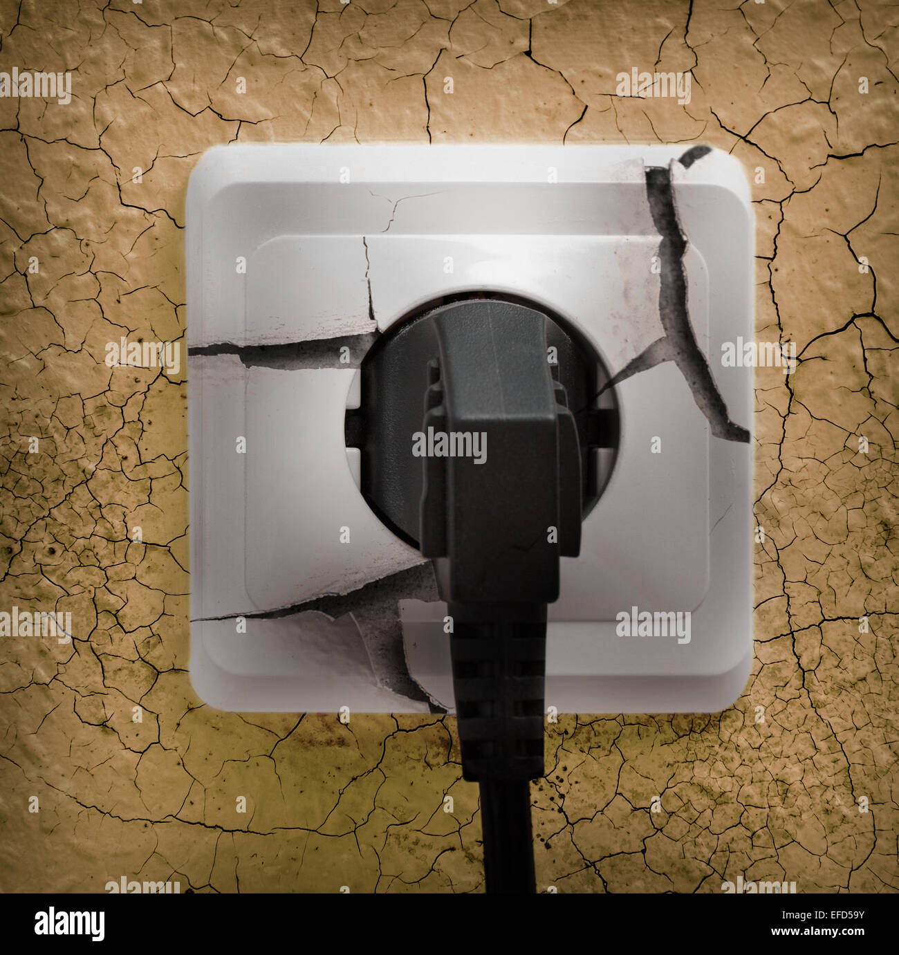 Wall plug socket on cracked colored wall background Stock Photo - Alamy