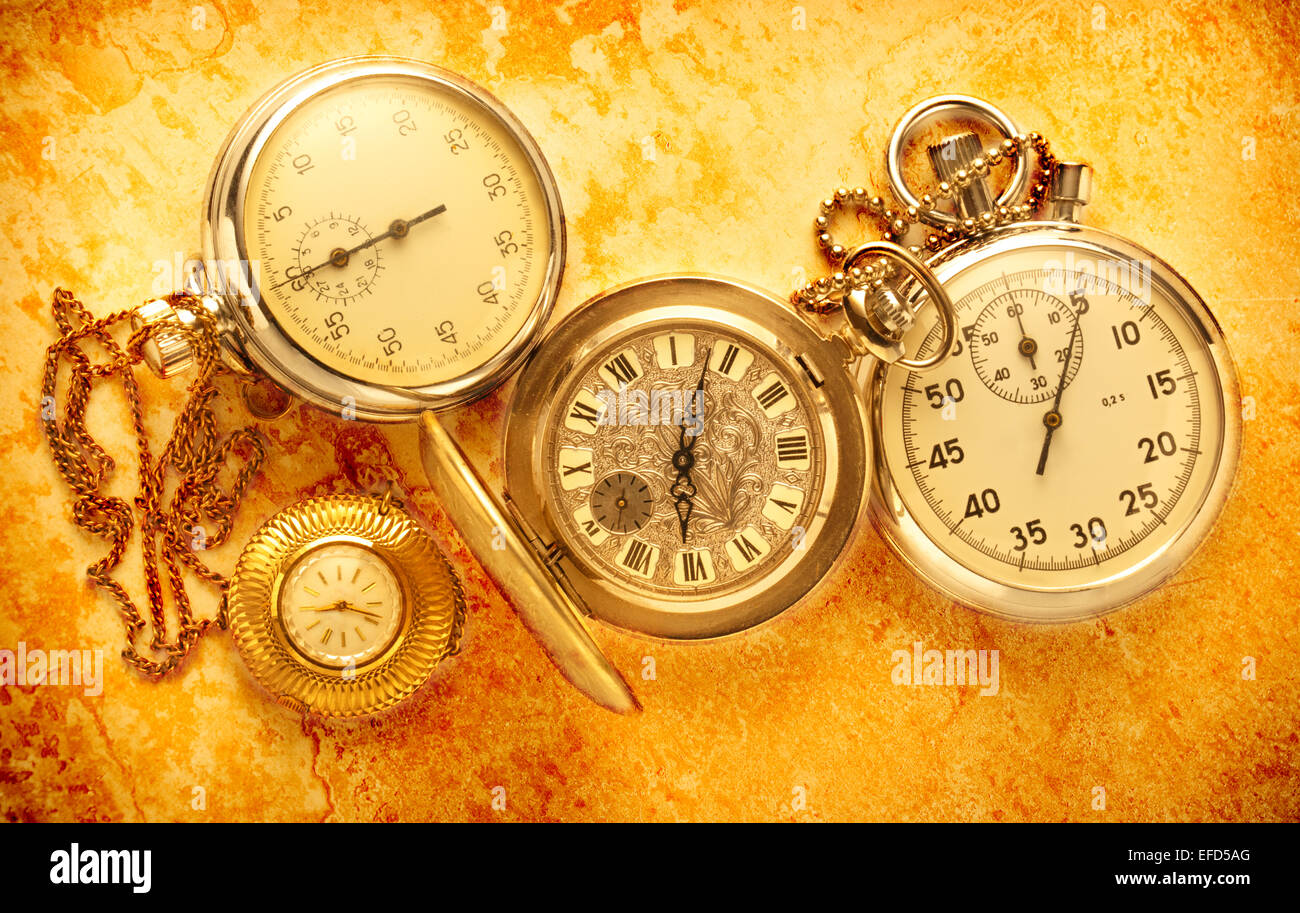 Pocket vintage watch and stopwatch in toning Stock Photo