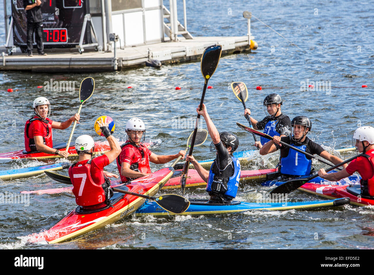 Biggest canoe polo tournament at "Baldeneysee" lake, river Ruhr, in