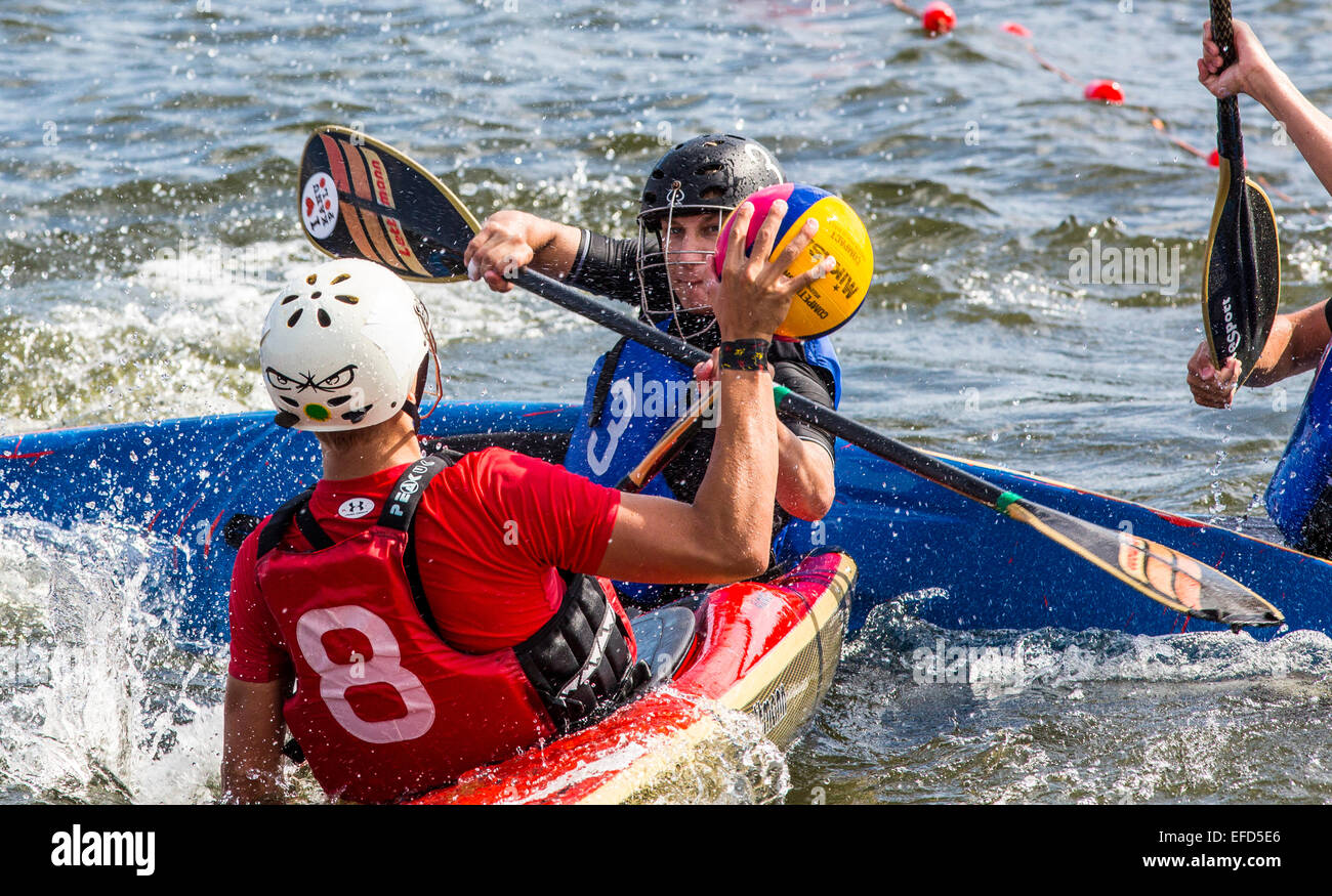 Biggest canoe polo tournament at "Baldeneysee" lake, river Ruhr, in