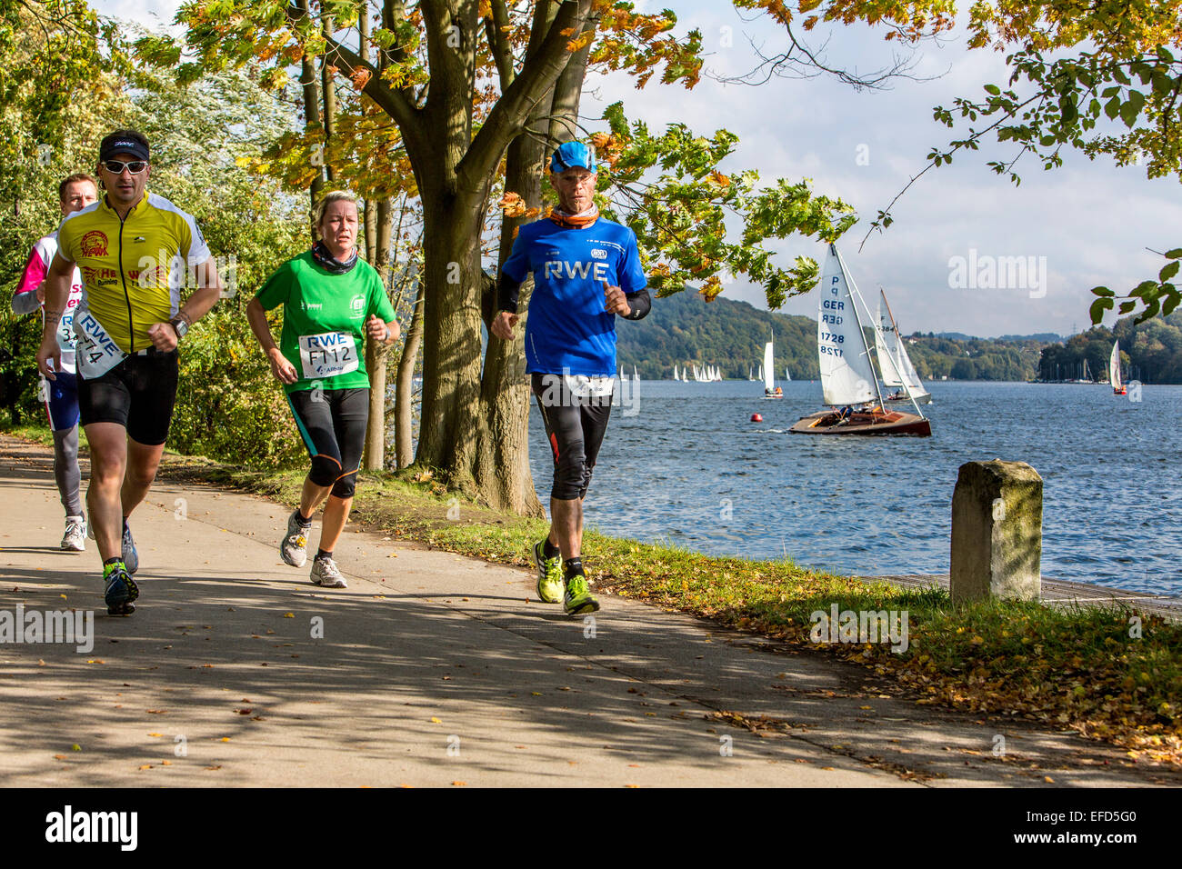 Marathon around the "Baldeneysee" lake, Essen, Germany Stock Photo