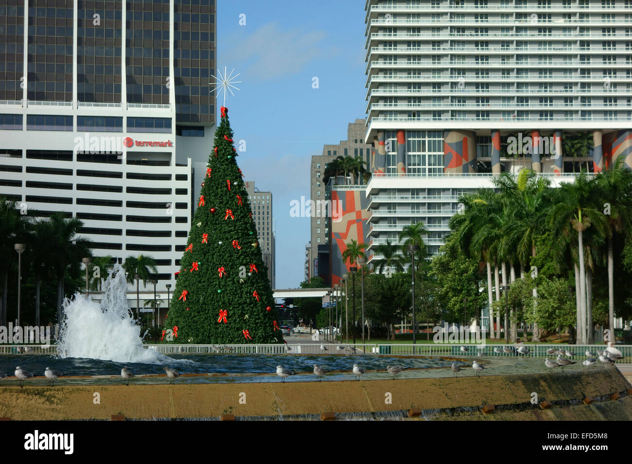 Christmas tree in the Bayfront Park, Miami downtown, Florida, USA Stock