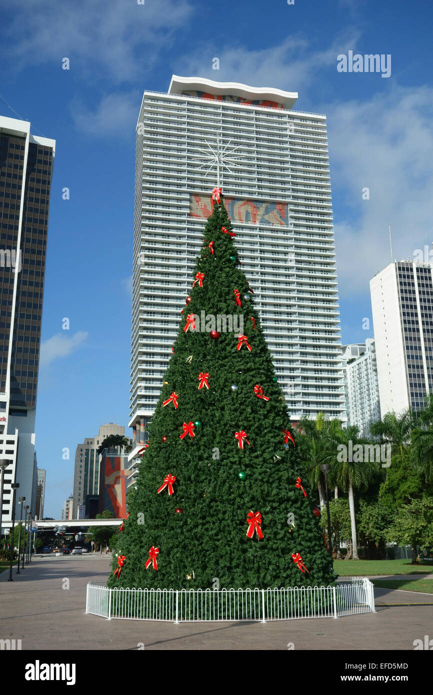 Christmas tree in the Bayfront Park, Miami downtown, Florida, USA Stock