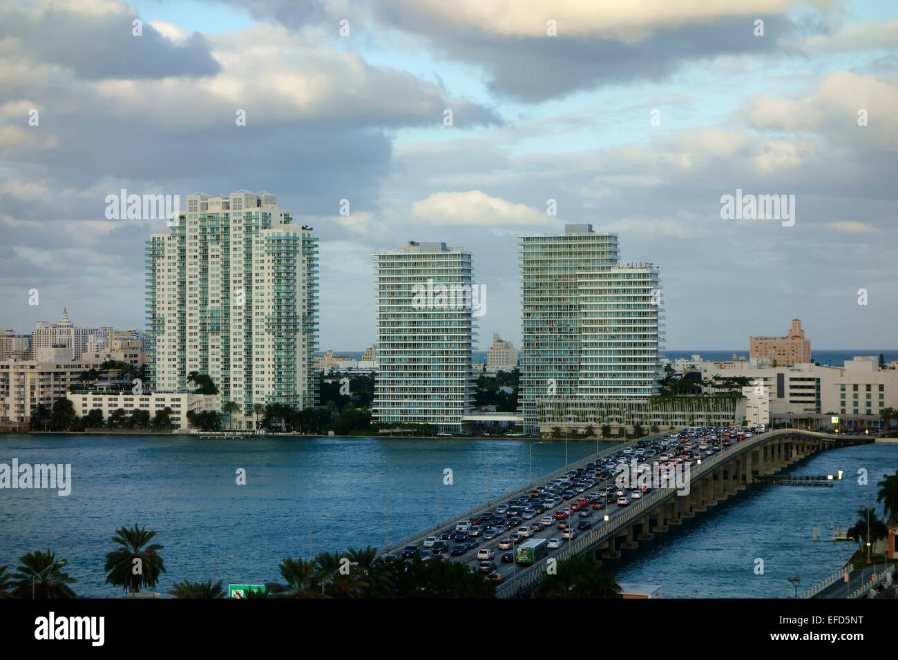 Traffic jam at MacArthur Causeway, Miami Beach, Florida, USA Stock Photo
