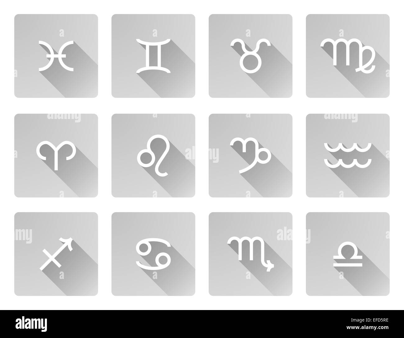 Zodiac horoscope astrology sign flat grey shadow style icons Stock Photo