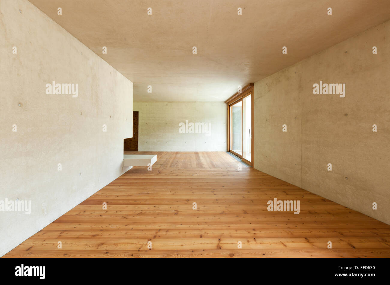 new apartment, concrete walls, wide room Stock Photo Alamy