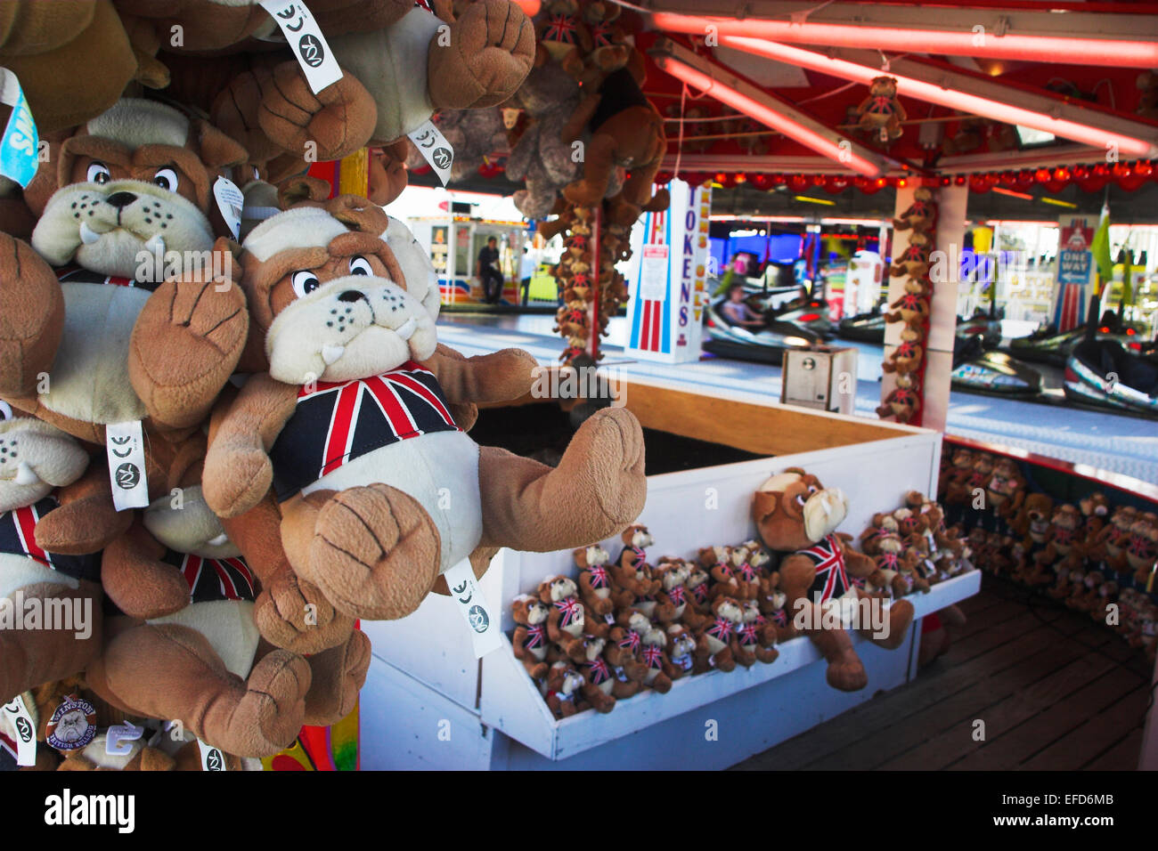 Fairground soft / cuddly toy prizes stall  Brighton Pier, Sussex Stock Photo